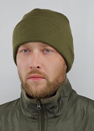 Шапка в'язана олива хакі, тепла зимня тактична шапка для зсу, шапка для зсу