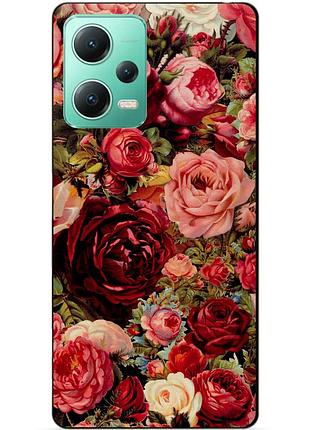 Силиконовый чехол бампер для xiaomi redmi note 12 5g с рисунком красные розы цветы