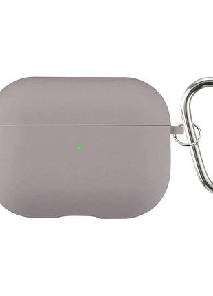 Силіконовий чохол silicone case для airpods 4 pebble з мікрофіброю сірий з карабіном