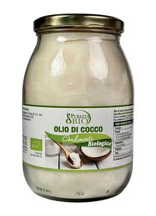 Кокосовое масло purezza bio органическое olio di cocco biologico, 1 л