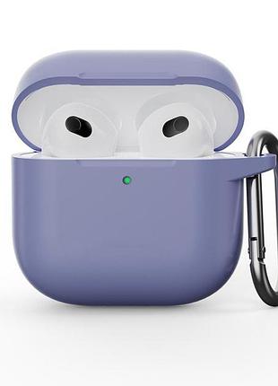 Силіконовий чохол silicone case для airpods 4 lavanda gray з мікрофіброю лавандовий з карабіном