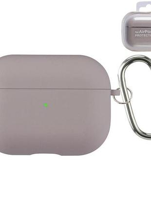 Силиконовый чехол silicone case для airpods pro 3 pebble с микрофиброй cерый с карабином