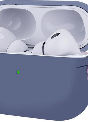 Силіконовий чохол silicone case для airpods pro 2 lavanda gray з мікрофіброю лавандовий з карабіном