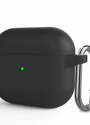 Силиконовый чехол silicone case для airpods 3 black с микрофиброй черный с карабином