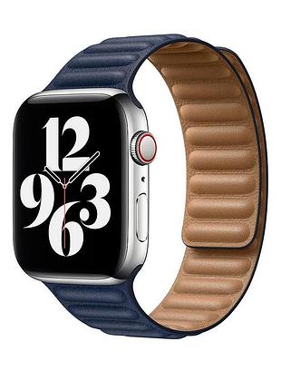 Ремінець шкіряний leather link для apple watch 42/44/45/46/49 mm midnight blue темно синій