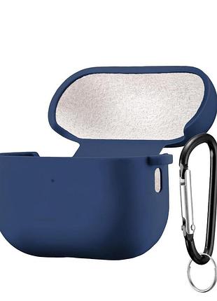 Силиконовый чехол silicone case для airpods pro 2 midnight blue с микрофиброй темно синий с карабином