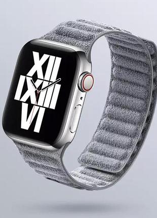 Ремешок для apple watch 42/44/45/46/49 mm leather link felt gray