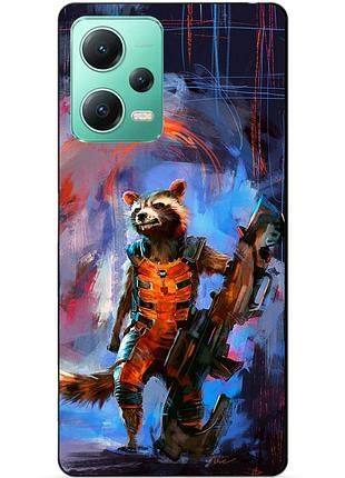 Силиконовый чехол бампер для xiaomi redmi note 12 5g с рисунком енот ракета стражи галактики