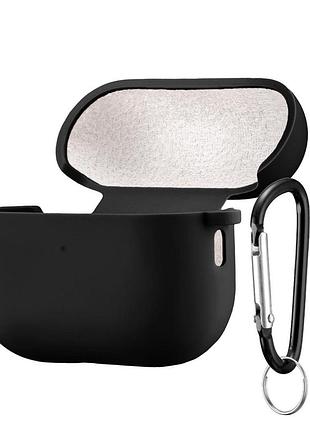 Силиконовый чехол silicone case для airpods pro 3 black с микрофиброй черный с карабином