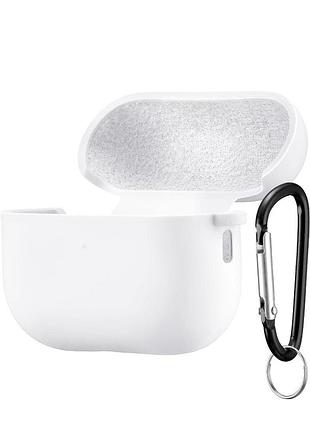 Силиконовый чехол silicone case для airpods pro 3 white с микрофиброй белый с карабином