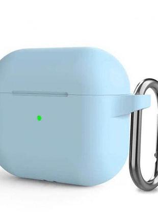 Силиконовый чехол silicone case для airpods 4 lilac cream с микрофиброй нежно лиловый голубой с карабином