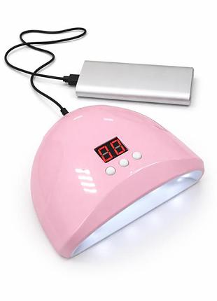 Уф led лампа для маникюра 36w fd-258 beauty nail usb, с дисплеем и сенсором, работает от павербанка, розовая