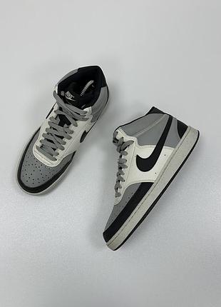 Шикарні кросівки nike court vision leather mid sneakers grey/white/black