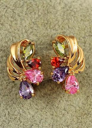 Серьги xuping jewelry корзина с темными цветными камнями 1,7 см золотистые love-shopping