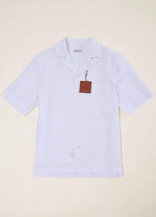 Рубашка мужская loro piana, натуральный лен, белая, с коротким рукавом