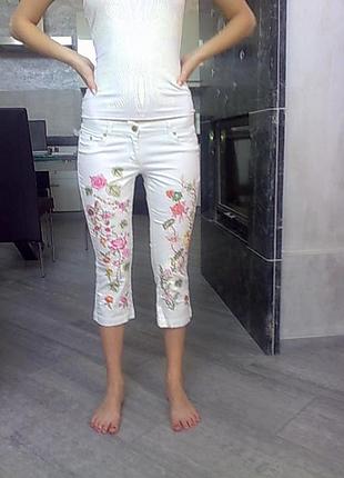 Белые капри бриджи cavalli, вышивка бисером р 42-44