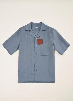 Рубашка мужская loro piana, натуральный лен, белая, с коротким рукавом