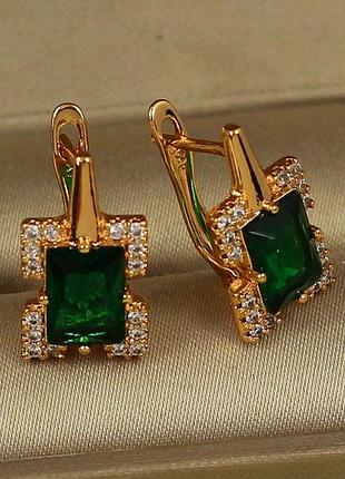 Серьги xuping jewelry экран с зеленым камнем 1,7 см золотистые love-shopping