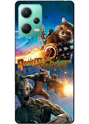 Силиконовый чехол бампер для xiaomi redmi note 12 5g rocket groot ракета грут стражи галактики