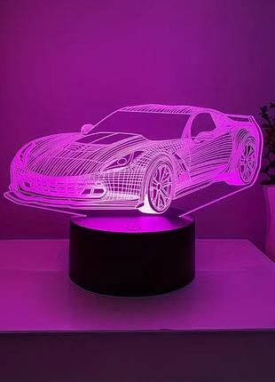 3d led світильник машина/ автомобіль — нічник із 3d-ефектом, 7 кольорів, usb