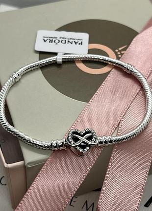 Срібний браслет pandora з застібкою "сім'я — це завжди найголовніше" 18 см з коробкою