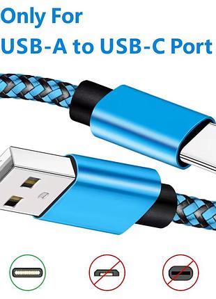 Usb type-c кабель 2.4 a швидке заряджання, нейлоновий для android 1 метр синій