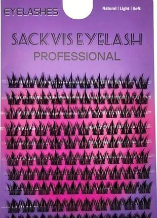 Накладные ресницы кластерные sackvis eyelash professional с корейским эффектом лучей 100 шт