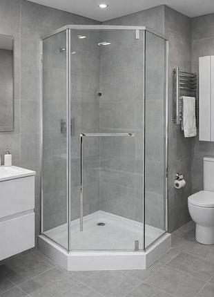 Душевая кабина veronis kn-17-00 chrome 90×90×204 см, пятиугольная, прозрачное стекло 6 мм, с поддоном, хромированный профиль