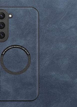 Чохол samsung galaxy s23 magsafe (самсунг галаксі с23), захисна шкіряна накладка з магнітом, синій