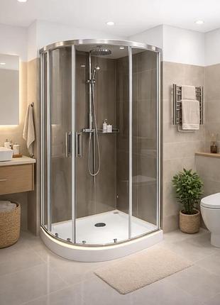 Душевая кабина veronis kn-3-80 premium 80×80×204 см, полукруглая, прозрачное стекло 6 мм, с поддоном, хромированный профиль