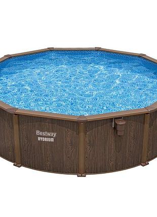 Семейный каркасный круглый бассейн bestway hydrium 561cu с лестницей фильтр-насосом и тентом 488х130 см