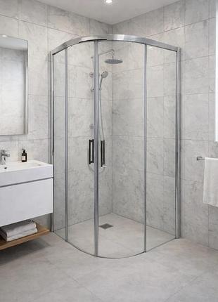 Душевая кабина veronis kn-3-100 premium 100×100×190 см, полукруглая, прозрачное стекло 6 мм, хромированный профиль, без поддона