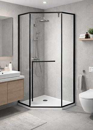 Душевая кабина veronis kn-17-00 black 90×90×204 см, пятиугольная, прозрачное стекло 6 мм, с поддоном, черный профиль