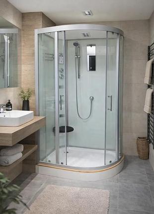 Душевой бокс veronis bn-5-120 white ( l ) 120х80х220 инный поддон, сатиновый профиль, прозрачное стекло 6 мм, с аксессуарами