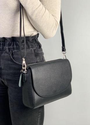 Жіноча шкіряна сумка чорна сумка кроссбоди італія2 фото