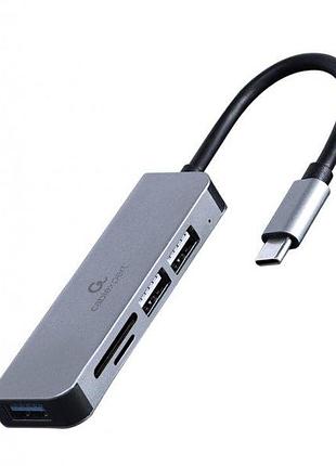 Адаптер cablexpert uhb-cm-cru3p1u2p2-01, з usb-с на 1 х usb 3.1 gen1 (5 gbps), 2 х usb 2.0, кардридер, метал, сірий
