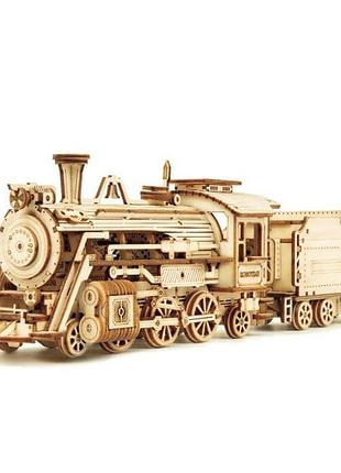 Дерев'яний 3d-пазл конструктор паровоз rokr steam express mc501 (308 деталей)
