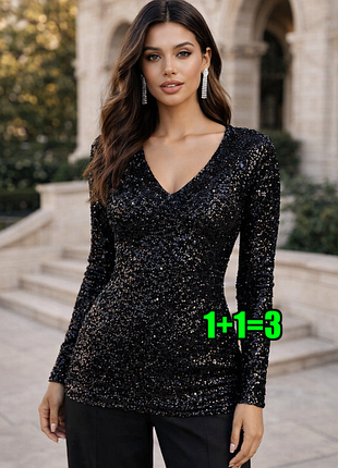 🤩1+1=3** шикарная черная праздничная блестящая блуза блузка paddy campbell, размер 48 - 50