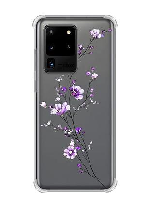 Чохол з потовщеними кутами на samsung galaxy s20 ultra :: гілочка квітів (принт 278)