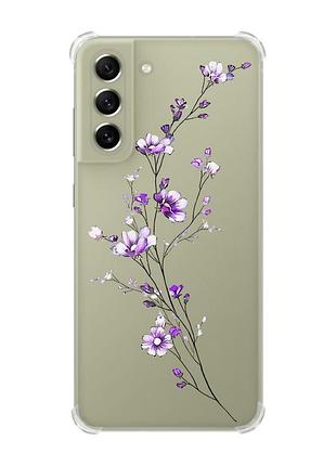 Чехол с утолщёнными углами для samsung s21 fe :: веточка цветов (принт 278)