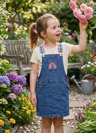Джинсовый сарафан на девочку с радугой george 7-8 лет