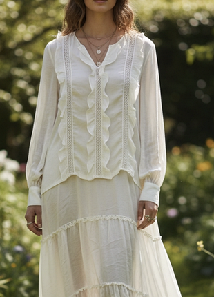 Утонченная белая блуза sandro (франзия) с кружевом