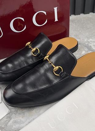 Gucci princetown horsebit jordaan mule black leather чоловічі шкіряні мюлі шльопанці оригінал 43 eur