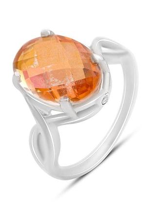 Срібне кільце високої якості з натуральним золотистим кварцем 4.448ct, фіанітами, вага виробу 4,58 г (2165576) 18 розмір