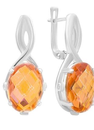 Серебряные серьги высокогокачества с натуральным золотим кварцем 8.82ct, фианитами (2165521)