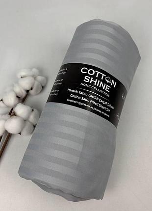 Простирадло на резинці cotton shine 180х200 з наволочками 50х70 сірий