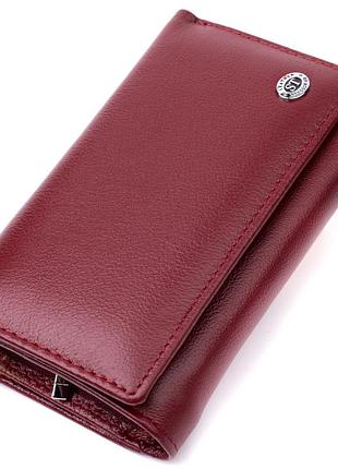 Симпатичный женский кошелек в три сложения из натуральной кожи st leather 19470 бордовый