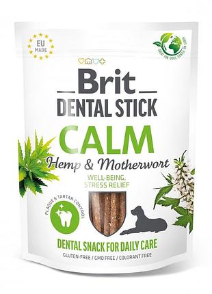 Лакомство для собак brit dental stick calm успокаивающее от зубного камня с коноплей и мятой 7 шт 251 г