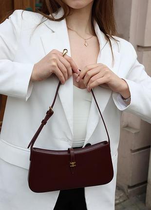 Жіноча шкіряна сумка celine tina shoulder bag in shiny calfskin burgundy/gold
