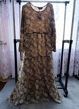 Длинное шифоровое платье. цветочный принт. индия. размер l-xl